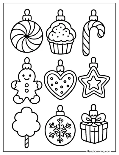 Sweet Candy Christmas Ornament Set Coloring Page