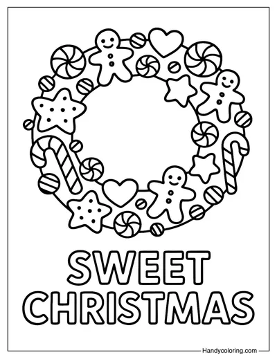 Sweet Christmas Wreath Coloring Page