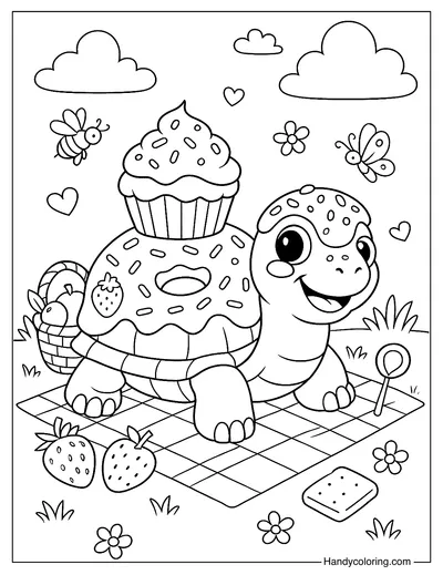 Sweet Donut Turtle Coloring Page