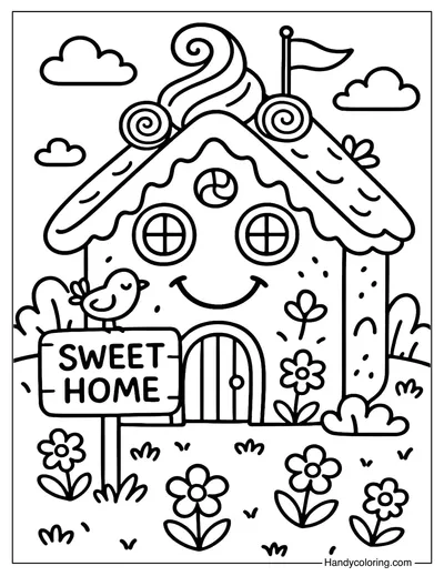 Sweet Gingerbread House Coloring Page