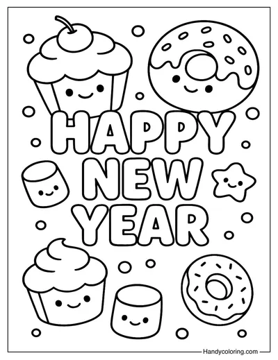 Sweet Happy New Year Coloring Page
