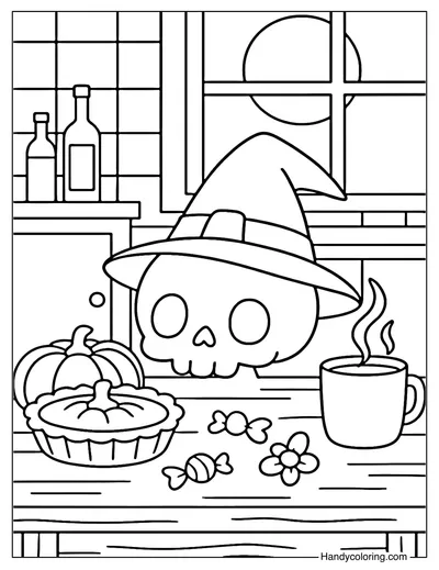 Sweet Home Halloween Skull Coloring Page