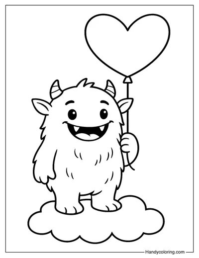 Sweet Monster Holding a Balloon Coloring Page