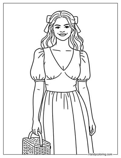 Sweet Selena Gomez with Basket Coloring Page