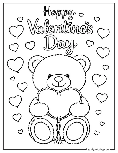 Sweet Teddy Bear Valentine Coloring Page