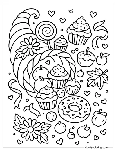 Sweet Treats Cornucopia Coloring Page