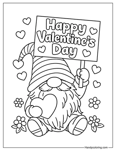 Sweet Valentine's Day Gnome Coloring Page