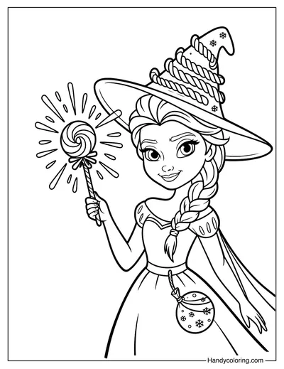 Sweet Witch Elsa Coloring Page