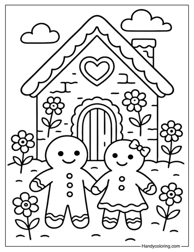 Sweetheart Gingerbread House Coloring Page