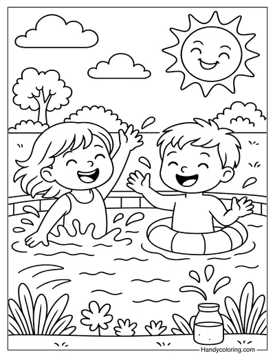 Swimming Pool Fun Coloring Page