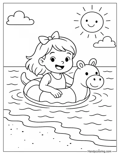 Swimming with a Float Coloring Page