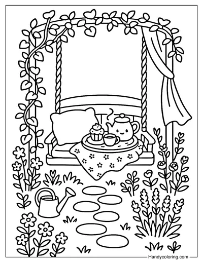 Swing Garden Tea Corner Coloring Page