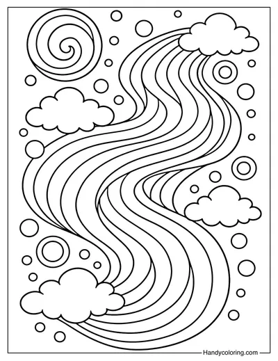 Swirly Abstract Rainbow Waves Coloring Page