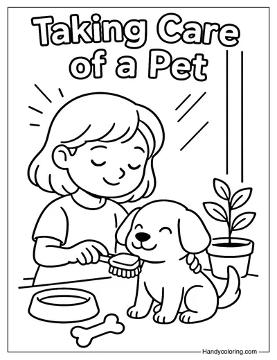Taking Care of a Pet Coloring Page