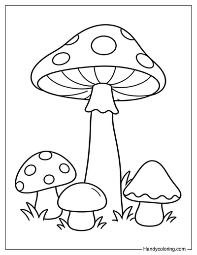 Tall Mushroom with Three Tiny Mushrooms