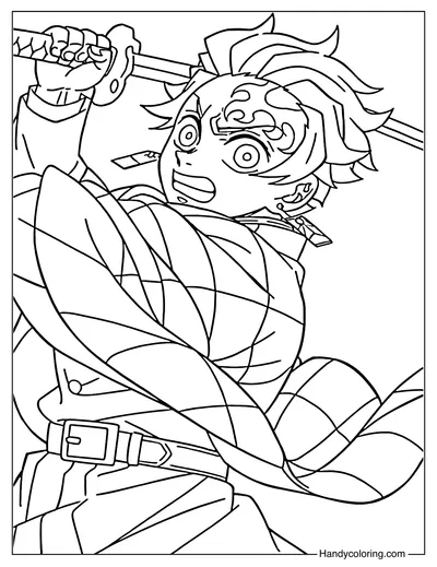Tanjiro Demon Slayer Infinity Castle Coloring Page