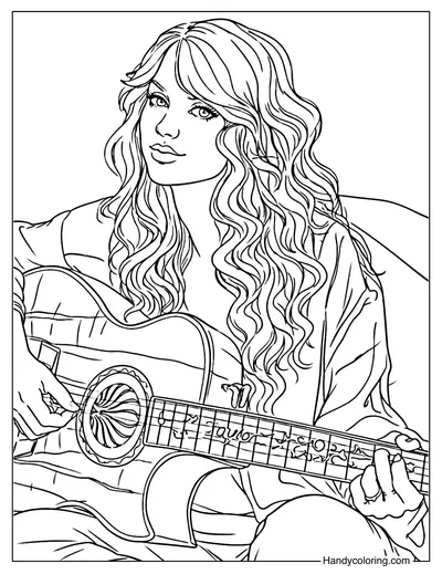 Taylor Swift Playing Guitar Coloring Page