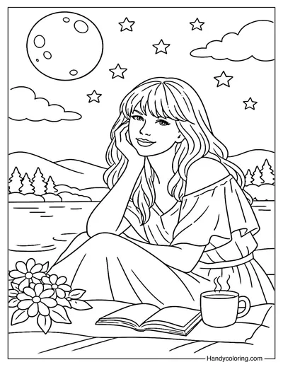 Taylor Swift Under The Moon Coloring Page