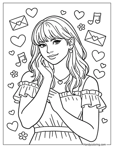Taylor Swift Valentine Coloring Page