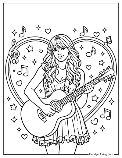 Taylor Swift with Heart Frame Coloring Page