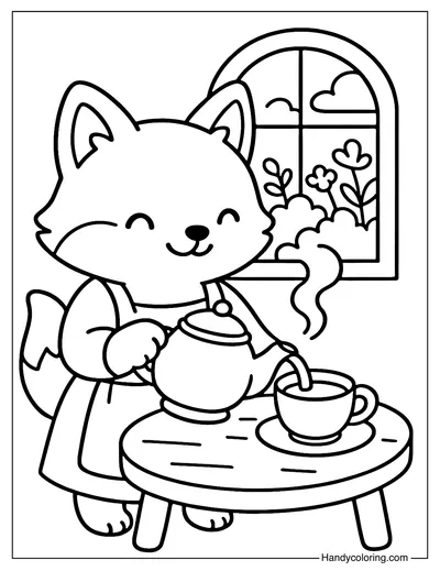 Tea Fox Coloring Page