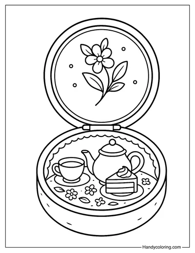 Tea Party Powder Compact Coloring Page