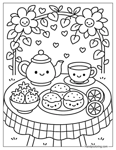 Tea Party Under the Vines Coloring Page