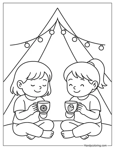 Tea Time for Two Coloring Page
