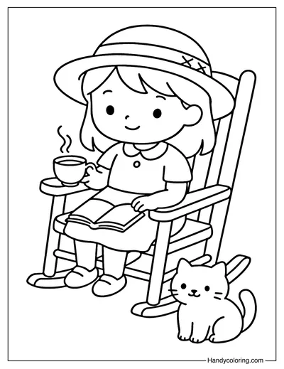 Tea Time on the Rocking Chair Coloring Page