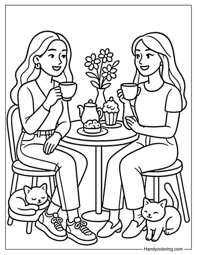 Tea Time Talks Coloring Page