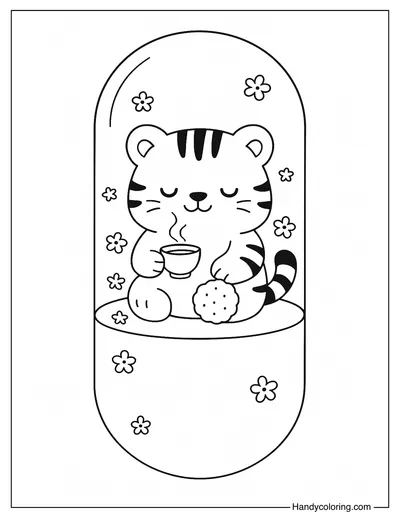 Tea Time Tiger Capsule Coloring Page
