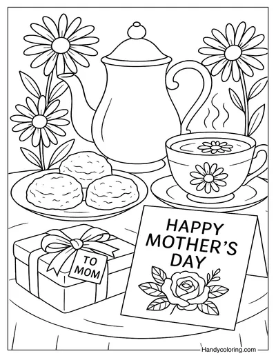 Tea Time with Mom Coloring Page