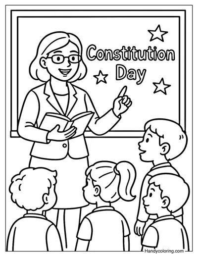 Teacher Explaining Constitution Coloring Page