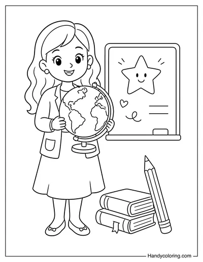 Teacher Holding a Globe in Class