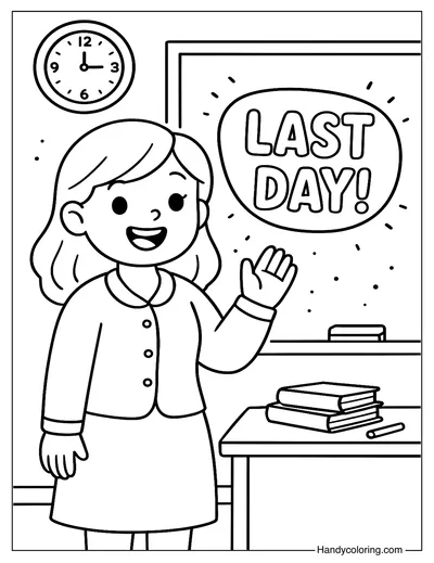 Teacher Waving Goodbye Coloring Page
