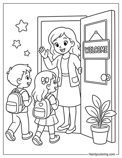 Teacher Welcoming New Students