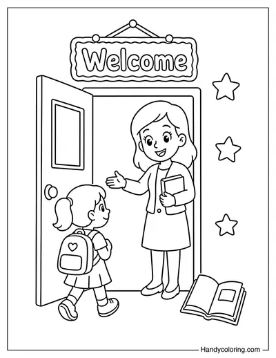Teacher Welcoming Student at Classroom Door
