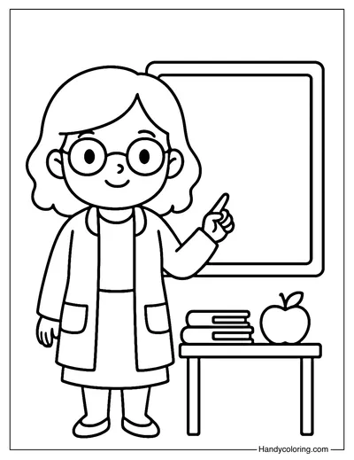 Teacher with Blackboard Coloring Page