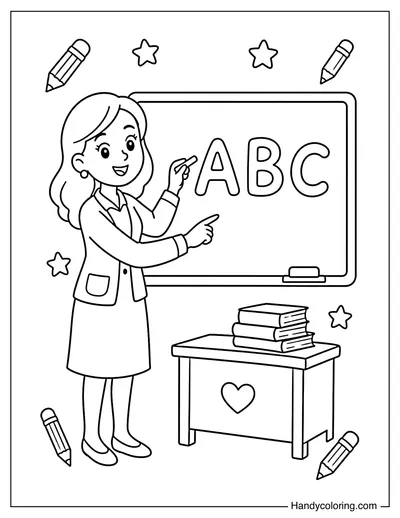 Teacher Writing ABC on Classroom Board