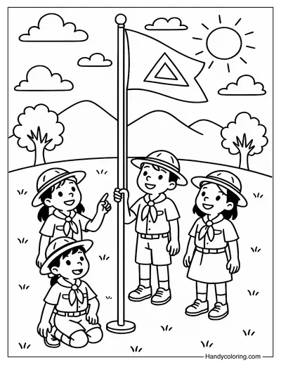 Team Flag Raising Coloring Page