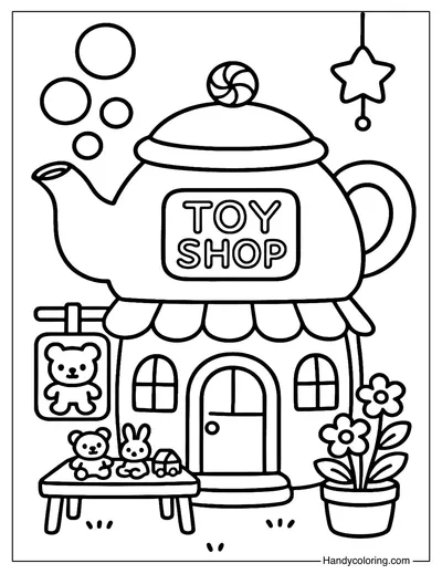 Teapot Toy Shop Coloring Page