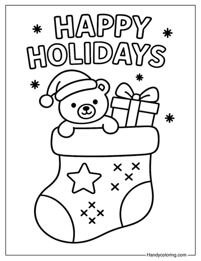 Teddy and Gift Stocking Coloring Page
