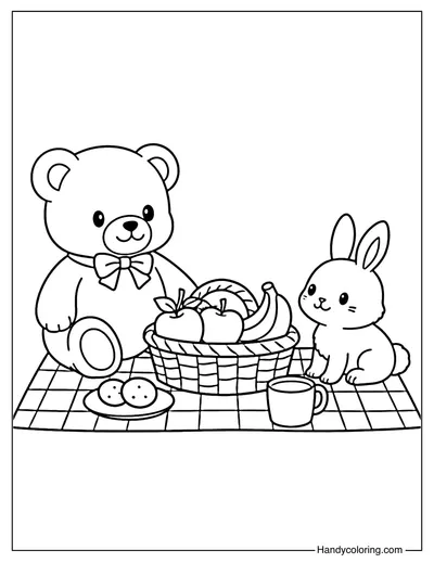 Teddy Bear and Bunny Sitting On A Picnic