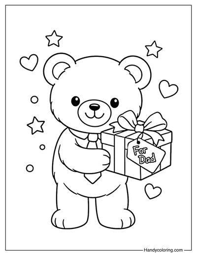 Teddy Bear Holding a Gift for Father's Day