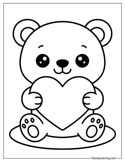 Teddy Bear Holding a Heart Coloring Page