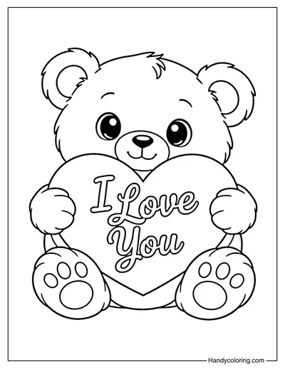 Teddy Bear Holding Love Heart Coloring Page