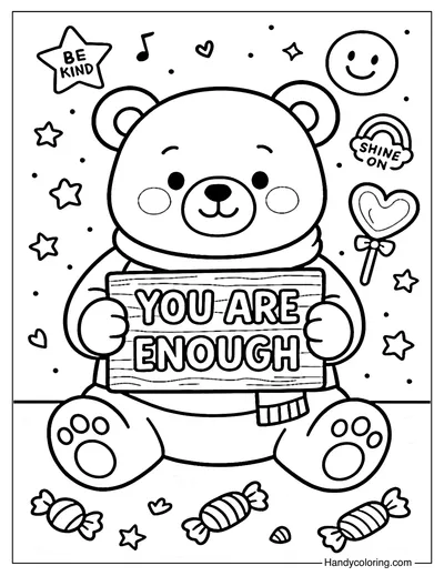 Teddy Says You Are Enough Coloring Page