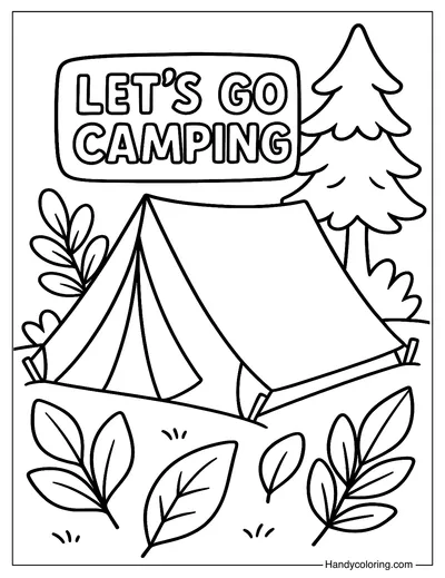 Tent with Let's Go Camping Sign Page