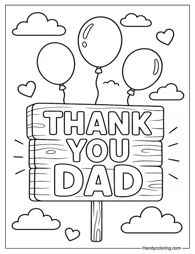 Thank You Dad Balloon Sign Coloring Page