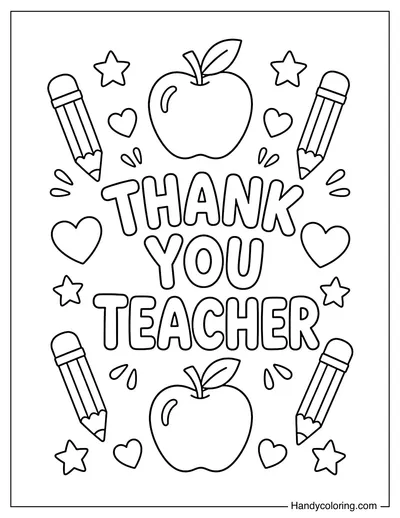 Thank You Teacher with Hearts and Apples